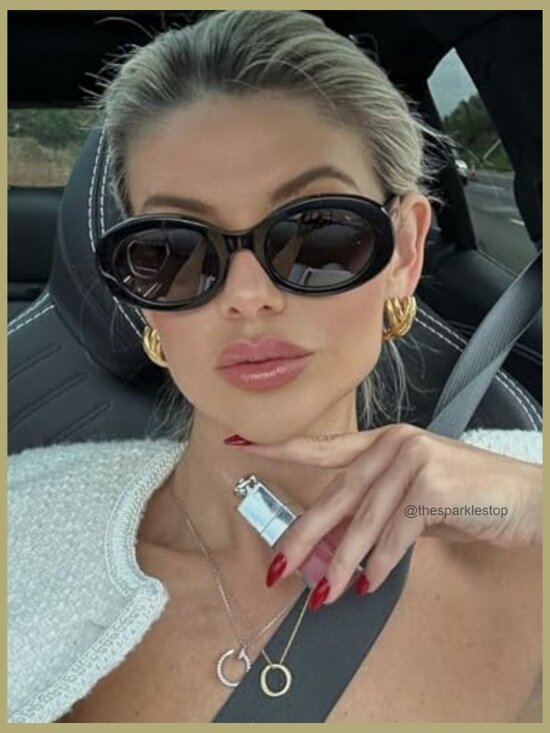 Retro Oval Sunglasses Chunky Thick Frame UV400 Protection main image 6